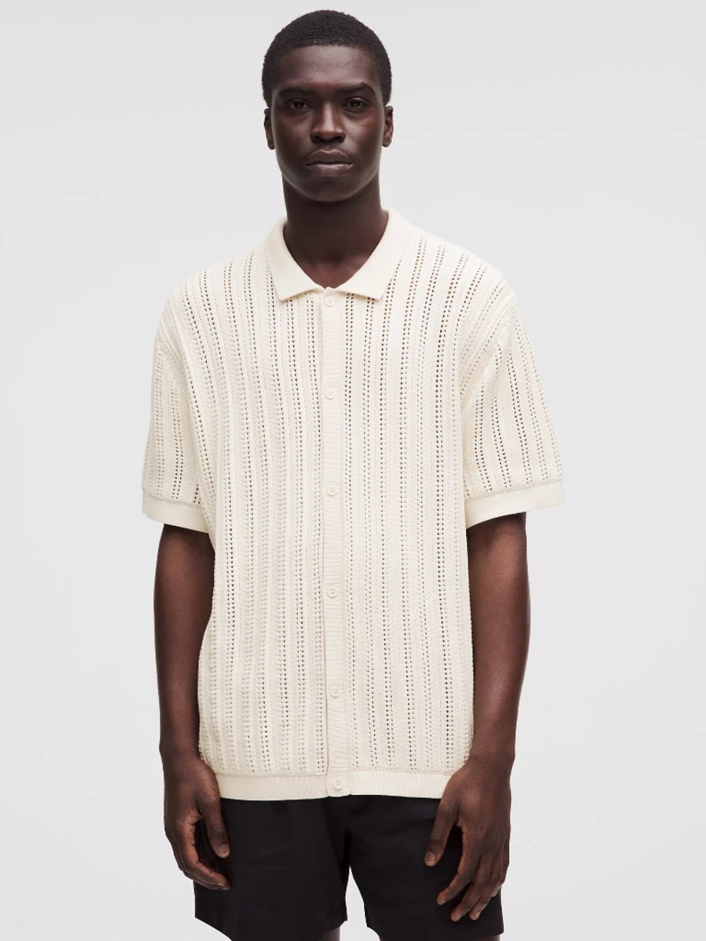 Lululemon Cotton-Blend Open-Knit Button Up